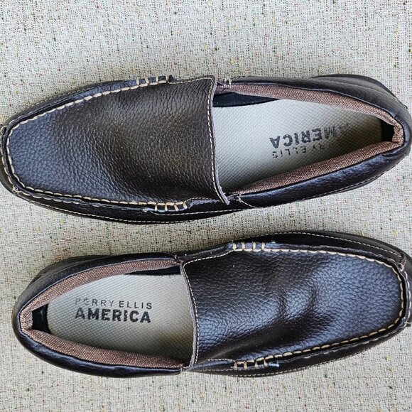 Perry Ellis Men Shoes Slip On Loafer Brown Leather Upper SOHO Size 8.5US